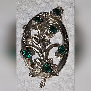 MCM Green Rhinestone Brooch Pin